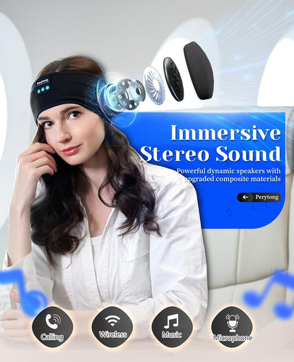 Sleep Headphones Wireless, Bluetooth Sports Headband Headphones with Ultra-Thin HD Stereo Speakers Perfect for Sleeping,Workout,Jogging,Yoga,Insomnia, Air Travel, Meditation (Black)