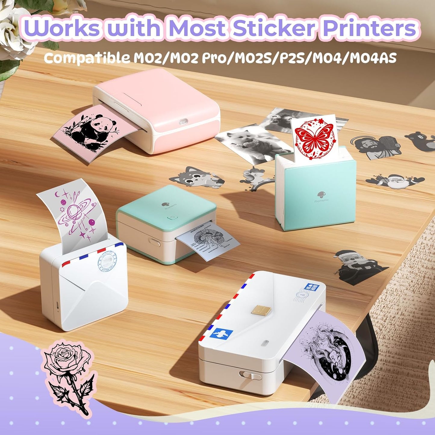 Multicolor Self-Adhesive Thermal Paper, Glossy Printable Sticker Paper Label for  M02/M02 Pro/M02S/P2S/M04S Mini Sticker Printer, 50Mm X 3.5M, Diameter 28Mm, 3-Rolls
