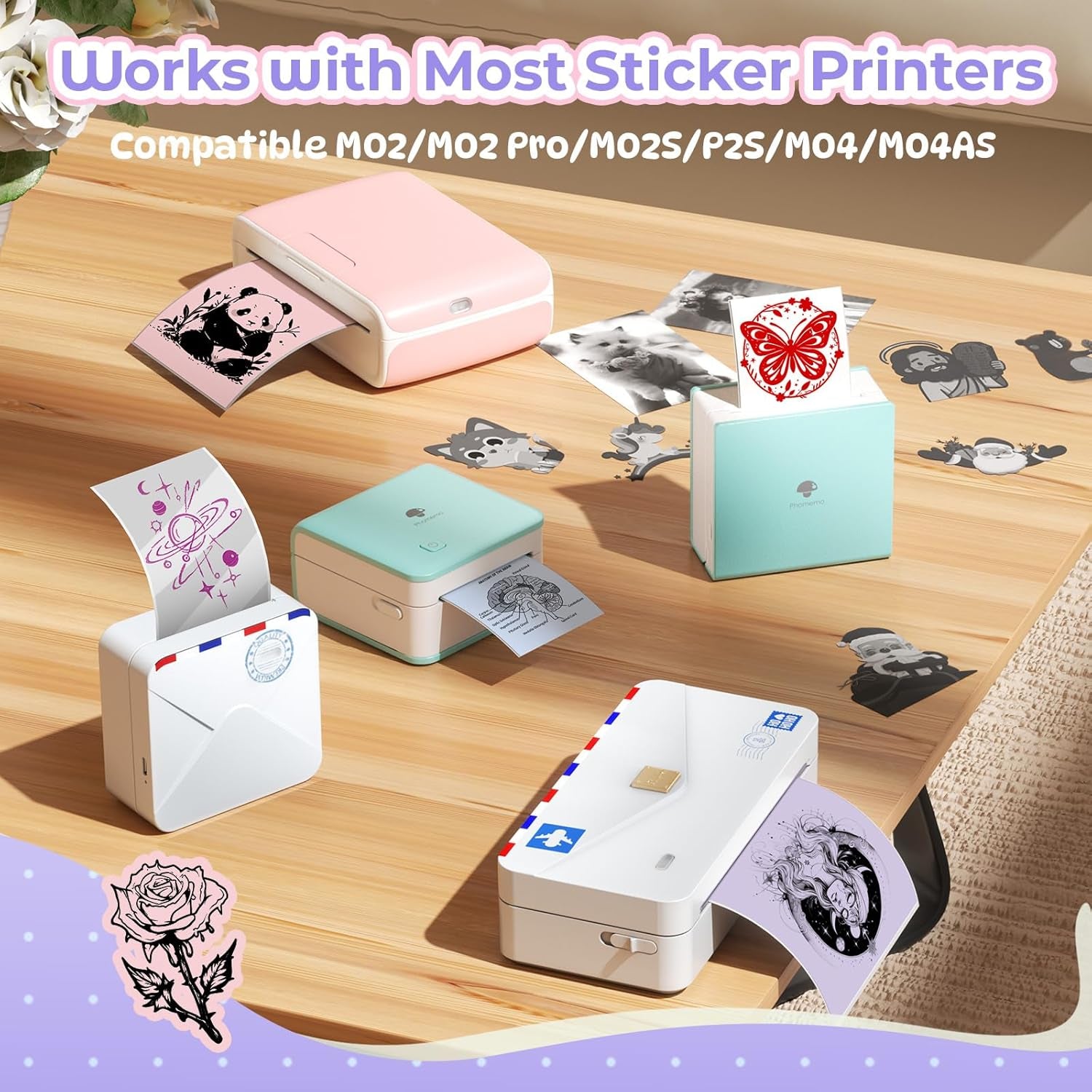 Multicolor Self-Adhesive Thermal Paper, Glossy Printable Sticker Paper Label for  M02/M02 Pro/M02S/P2S/M04S Mini Sticker Printer, 50Mm X 3.5M, Diameter 28Mm, 3-Rolls