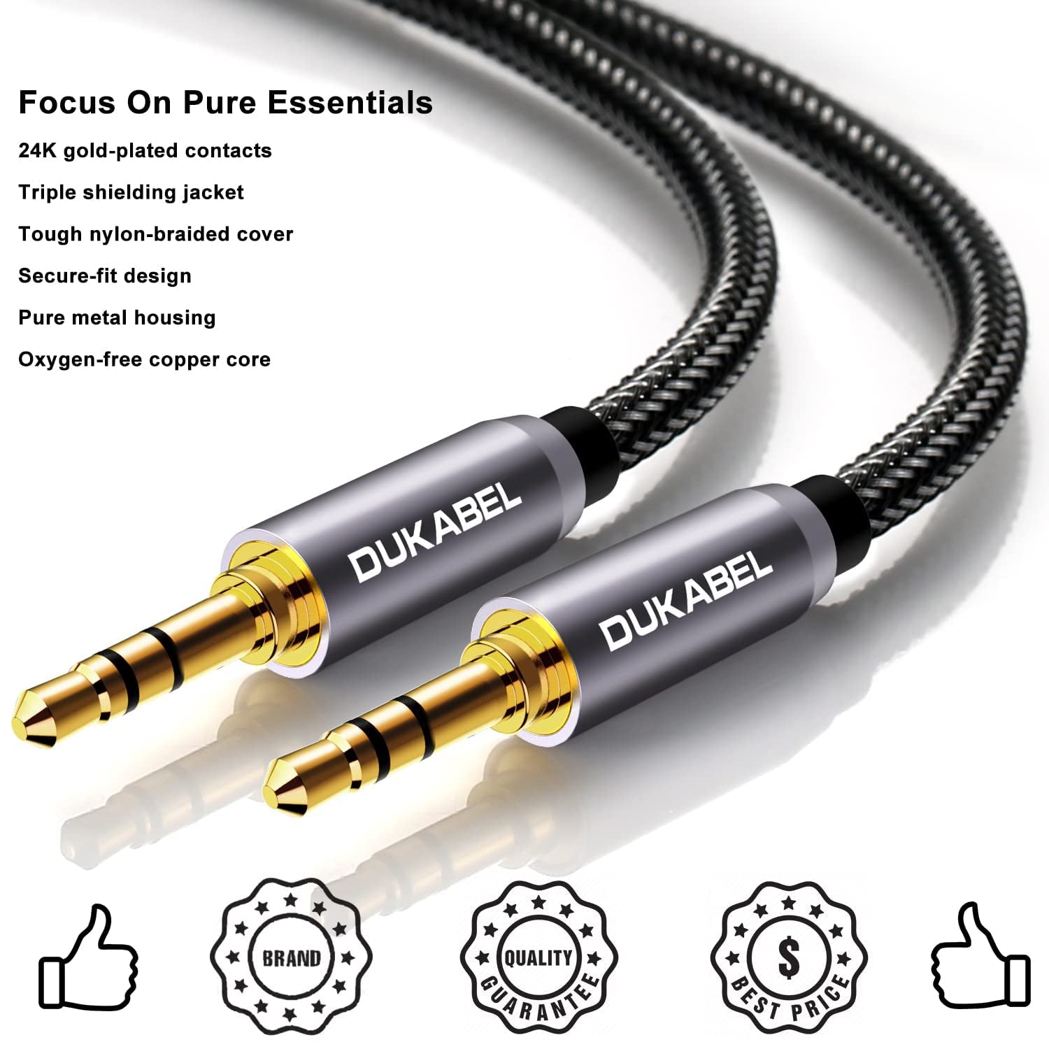 Top Series 3.5Mm AUX Cable Lossless Audio Gold-Plated Auxiliary Audio Cable Nylon Braided Male to Male Stereo Audio Cord Car Headphones Phones Speakers Home Stereos (4 Feet (1.2 Meters))
